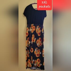 Black Sunflower Maxi Dress with Pockets